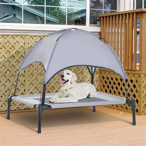 pawhut elevated portable dog  cooling pet bed  uv protection
