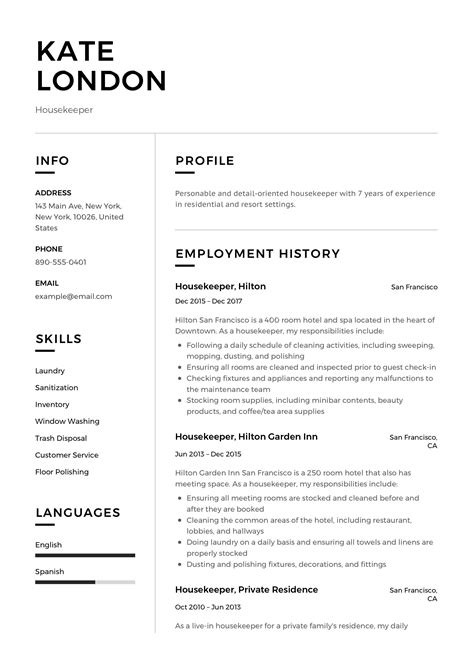 housekeeping job resume examples resume samples