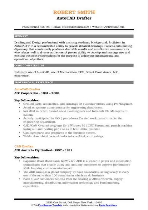 entry level autocad drafter resume