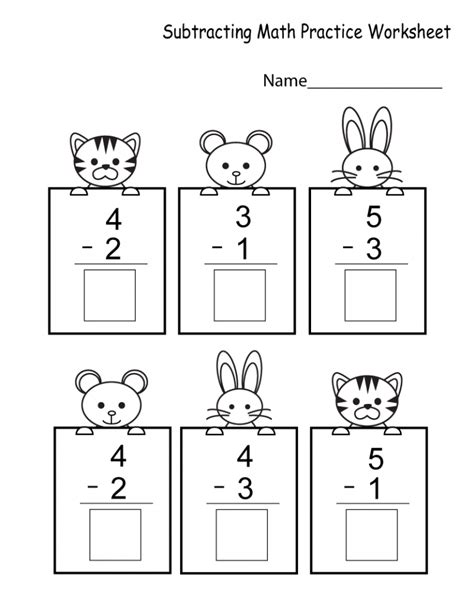 subtracting math practice sheets  kindergarten learning