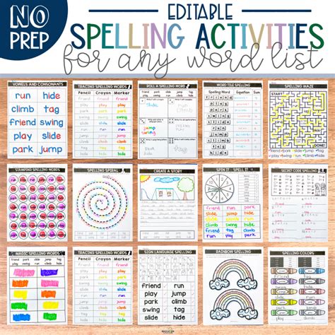 editable spelling activities   list  words education   core