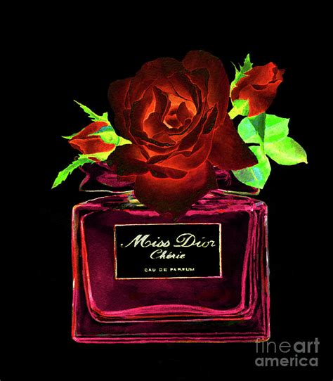 Miss Dior Perfume Red With Roses 8 Digital Art By Del Art