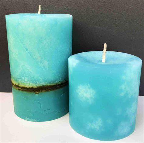 Teal Aqua And Brown Layered Pillar Candle Set Of Two Etsy