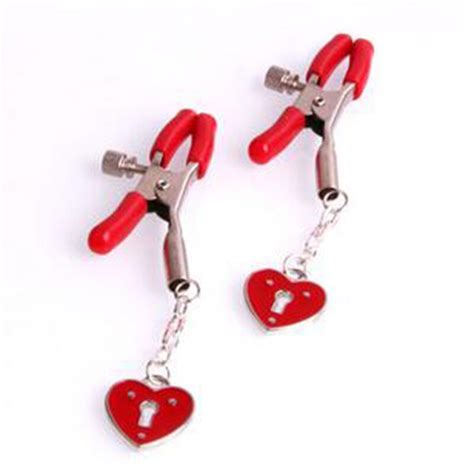 Zerosky 1 Pair Nipple Clamps Clips Red Heart Shape Bust Massager
