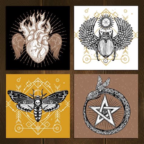 Free Vector Occult Tattoo Set