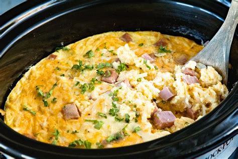 cheesy ham crock pot breakfast casserole  perfect   overnight