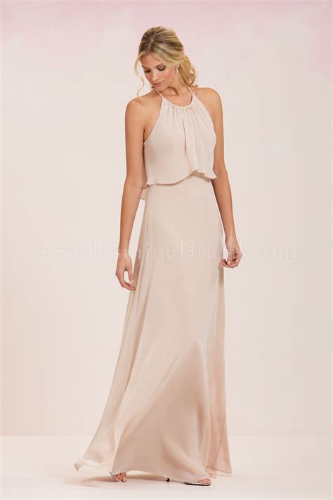 P186051 Long Jewel Neckline Georgette Bridesmaid Dress