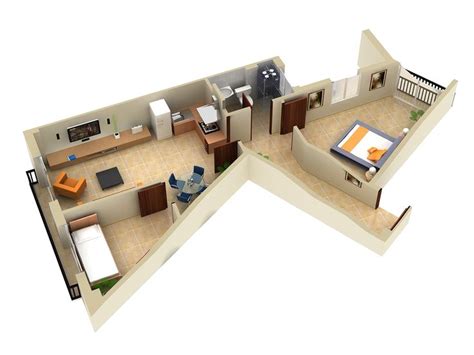 bedroom apartment floor plan  living room dining area  kitchenette   middle