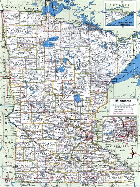 map  minnesota state  highwaysroadscitiescounties towns