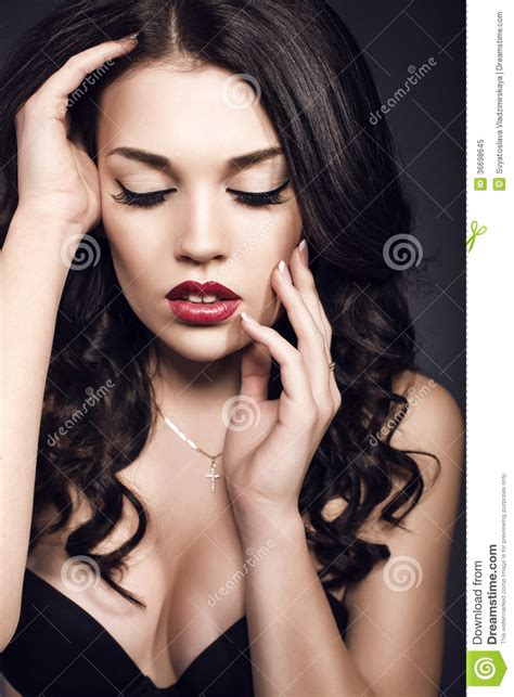 portrait of beautiful girl with dark hair stock image image of skin
