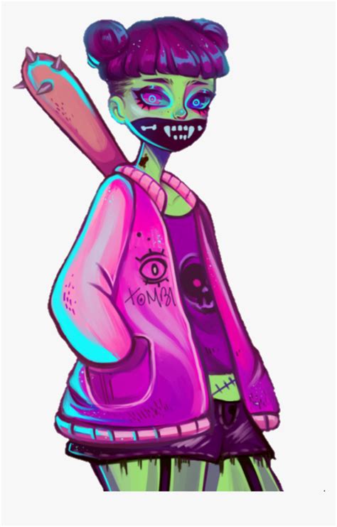 cute zombie girl art drawing colorful illustration hd png