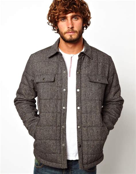 asos jacket  quilted fabric  gray  men lyst