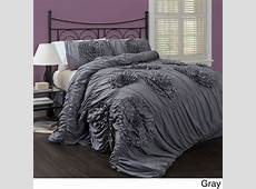 KING SIZE COMFORTER SET GREY RUFFLED BEDDING GRAY BED LINENS DESIGNER