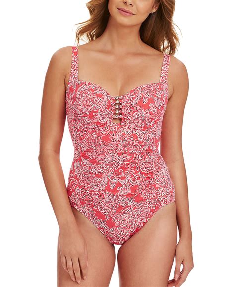 swim solutions women s tummy control beaded one piece swimsuit red 14