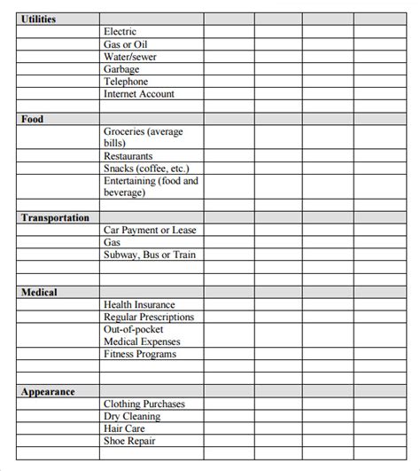 sample expense sheets sample templates