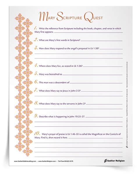 printable mary scripture quest bible worksheet  catholic youth