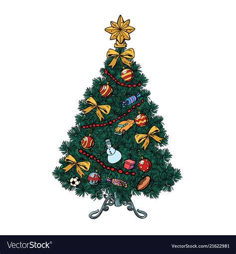 pop art christmas tree  decorations royalty  vector