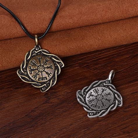 norse vikings pendant necklace compass icelandic amulet runic nordic
