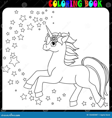 coloring book unicorn horse  pony theme  stars stock vector