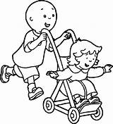 Caillou Coloring Rosie Pushing Stroller Wecoloringpage Pages sketch template