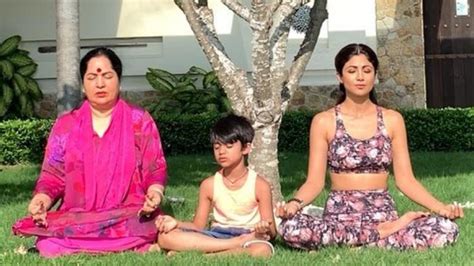 shilpa shetty celebrates mother s day with yoga session with mom and son in thailand watch
