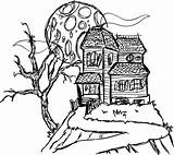 Haunted Coloring House Halloween Drawing Pages Mansion Printable Spooky Simple Sketch Hill Color Cartoon Houses Kids Castle Mansions Printables 3d sketch template