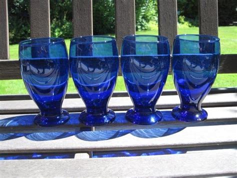 4 Cobalt Blue Footed Tumblers Etsy In 2020 Cobalt Blue Blue Glass