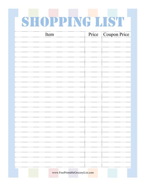 shopping list template varicolored  printable