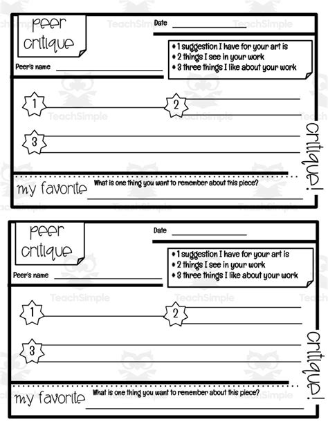 visual art critique worksheets punch cards  teach simple