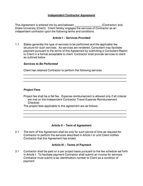independent contractor agreement template browse