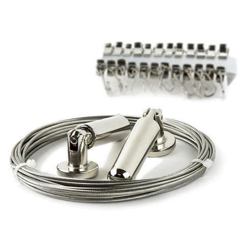 wall mounted wire curtain rod set   hanging clips stainless steel