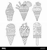 Cream Ice Coloring Zentangle Adult Book Set Other Stock Decorations Alamy Vector sketch template