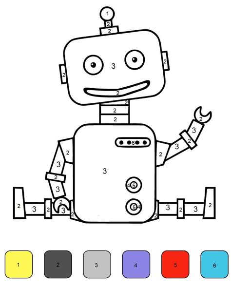 cute robot color  number coloring page  print  color