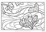 Stained Coloring Glass Spring Scene Pages Printable Supercoloring Creative Puzzle sketch template