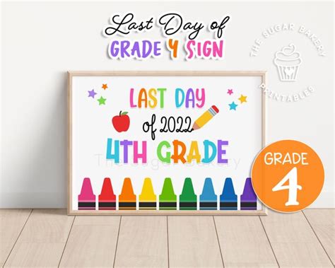 day  fourth grade printable sign  day  grade etsy