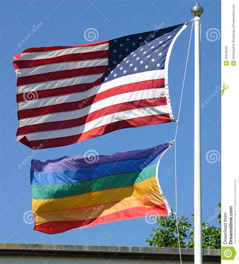 American And Gay Pride Flags Stock Image Image Of