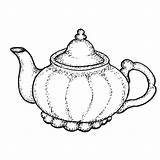 Tea Fancy Pot Drawing Kettle Daisy Purple Getdrawings sketch template