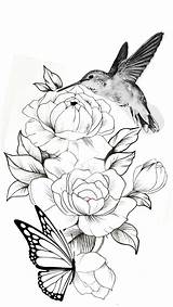 Tattoo Flower Drawings Butterfly Hummingbird Roses Tattoos Drawing Rose Flowers Bird Sketch Sketches Sleeve Choose Board sketch template