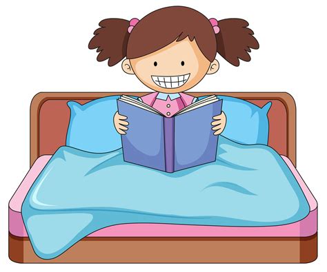 girl reading book  bed  vector art  vecteezy