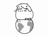 Pusheen Coloring Pages Earth Beach Drinking sketch template