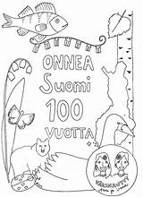 Suomi Crafts Fall Coloring Finnish 100v Independence Onnea Language sketch template