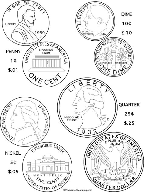 coins coloring page printout enchanted learning