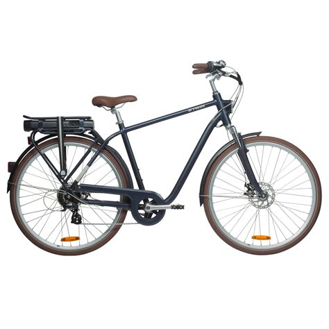 btwin elektrische fiets  bike elops  hoog frame stadsfiets marineblauw decathlonnl