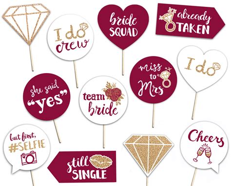 bridal shower printable photo booth props burgundy gold  etsy