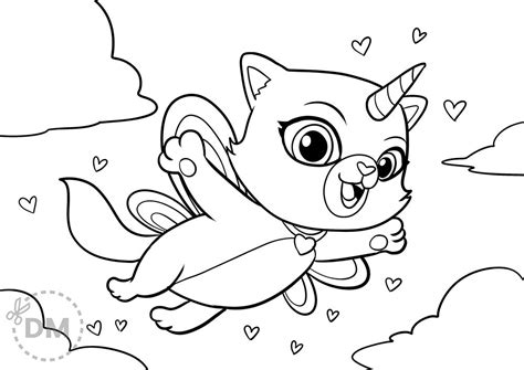 magical unicorn kitty coloring page