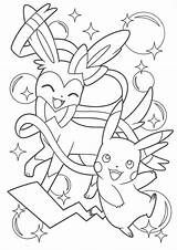 Pikachu Eevee Sylveon Cute Colouring Evolutions Pokémon Scans Colores sketch template