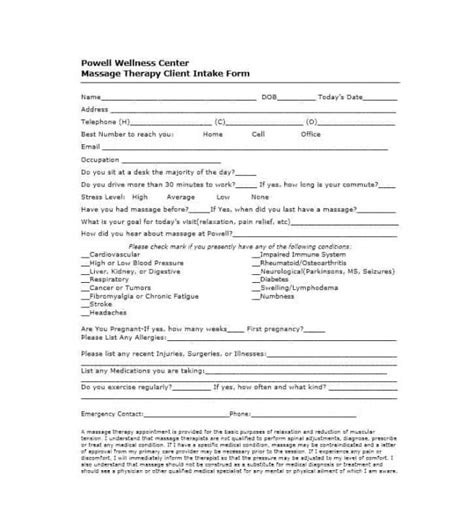 Printable 59 Best Massage Intake Forms For Any Client Printable Facial