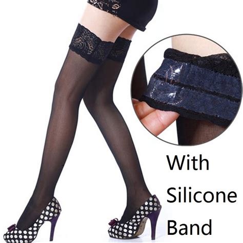 women lace top stockings black white 30d ultrathin sheer silk over knee