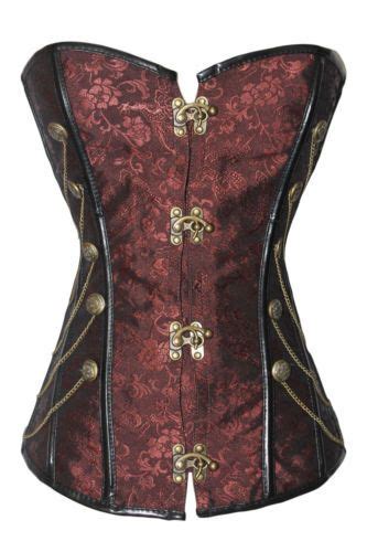 brown steampunk brocade faux leather corset chains gothic vintage lace