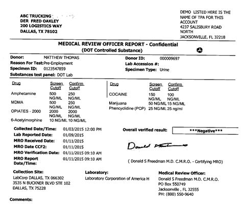 drug testing results examples  medical review officers drug testing